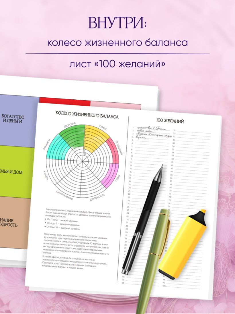 Карта желаний. Удобный подарочный набор (150+ наклеек, лист "100 желаний", колесо жизненного баланса)